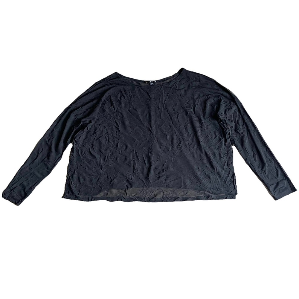 Kozan‎ women's Black Sheer Top Small Long Sleeve Boxy Crinkle Oversized Split
